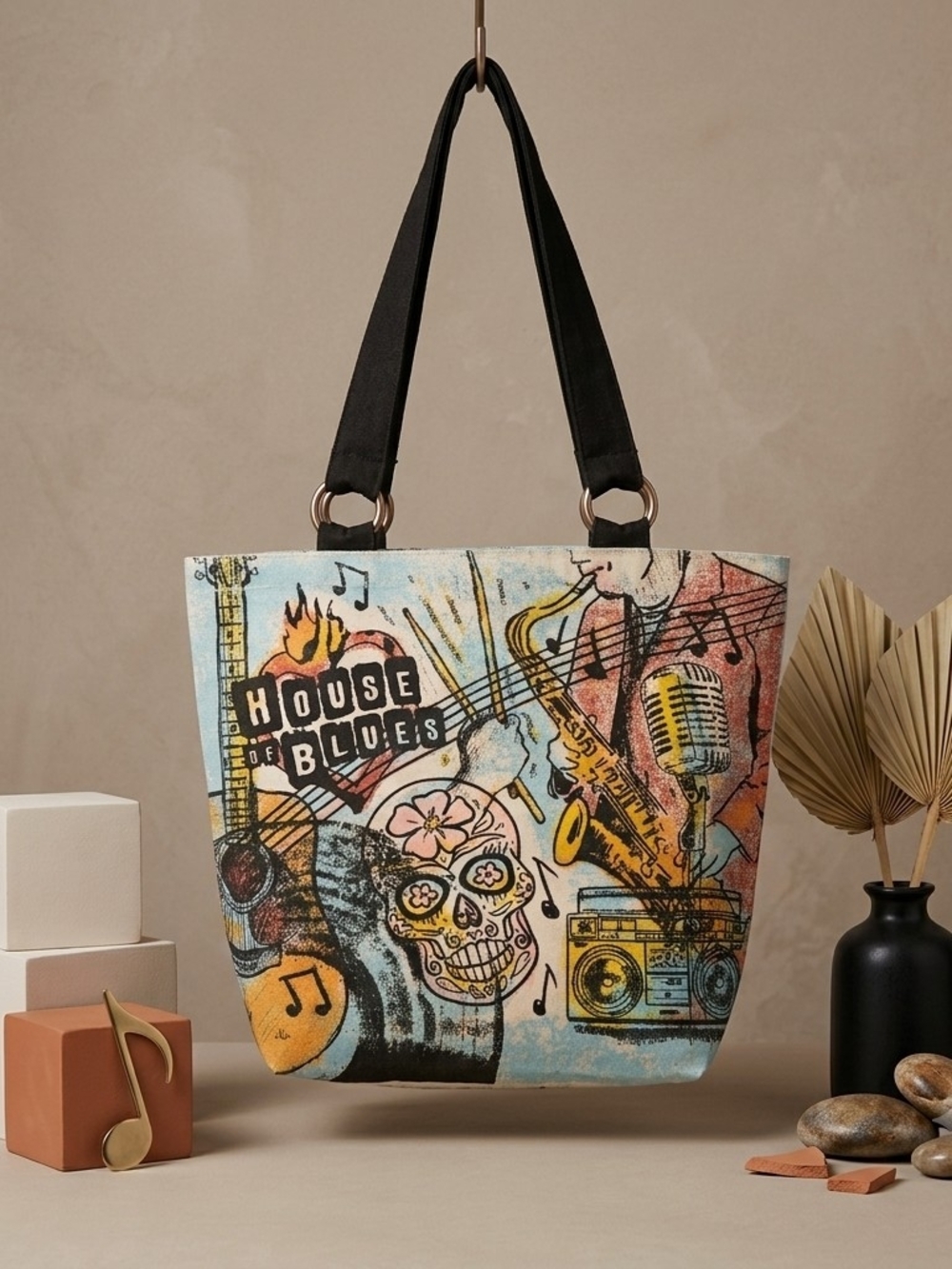 Black-Handle Colorful House Of Blues Tote Bag